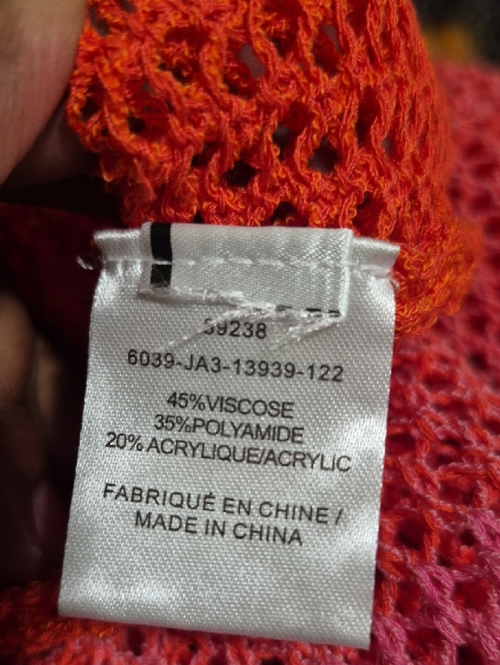 Melanie Lyne Pink & Orange Open-Knit Crochet Sweater - Size L - Picture 5 of 6